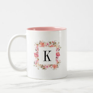 Tasse 2 Couleurs Romantique rougissent le monogramme floral de