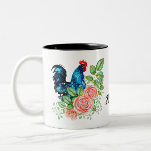 Tasse 2 Couleurs Rooster avec Fleurs Personnalisé