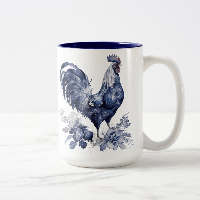 Tasse 2 Couleurs "Rooster" Blue Willow Style Personnalisé (Droit)