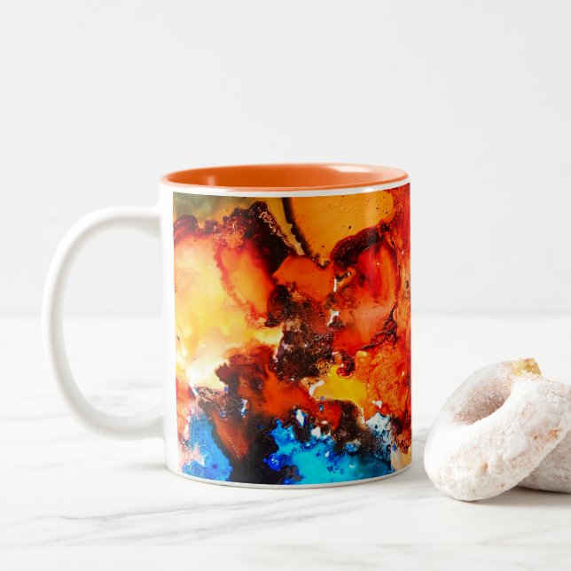 Tasse 2 Couleurs Rose d'art abstrait orange rouille (Avec donut)