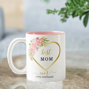 Tasse 2 Couleurs Rose Floral Gold Heart Meilleure maman jamais