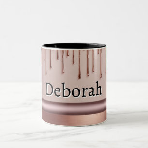 Tasse 2 Couleurs Rose Gold Glitter Drip Nom personnalisé