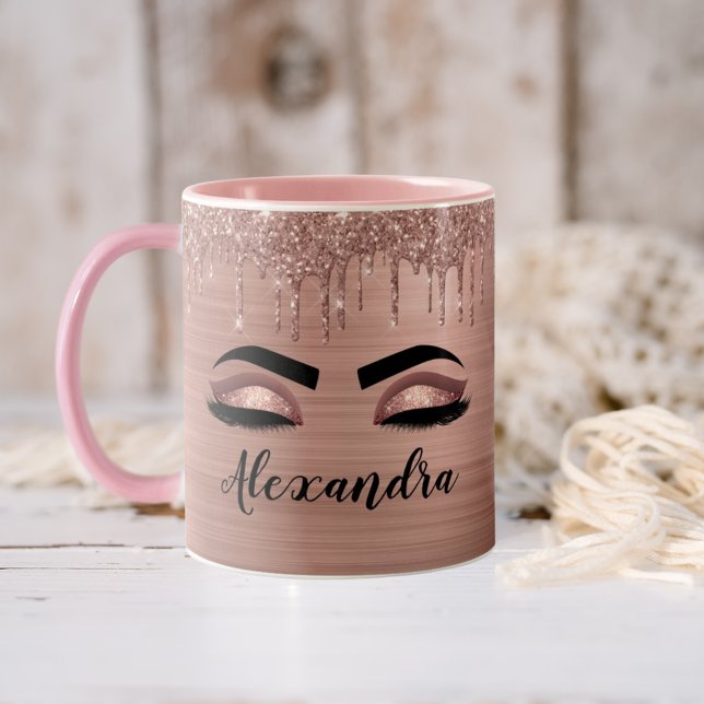 Tasse 2 Couleurs Rose Gold Glitter Sparkle Eyelashes Monogram (Créateur téléchargé)