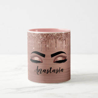 Tasse 2 Couleurs Rose Gold Paillettes Scintillement Cils Monogramme