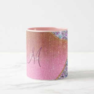 Tasse 2 Couleurs Rose monographique de la Parties scintillant d'or 