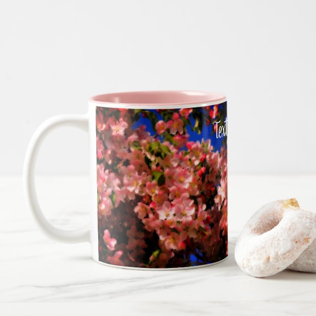 Tasse 2 Couleurs Rose Printemps fleurit Floral Art Personnalisé (Avec donut)