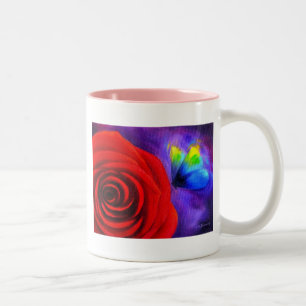 Tasse 2 Couleurs Rose rouge avec l'art de peinture de papillon -
