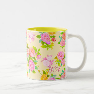 Tasse 2 Couleurs Rose Shabby Vintage Jaune