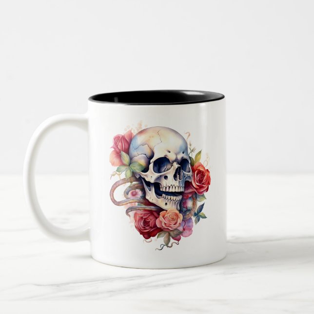 Tasse 2 Couleurs Roses crâniens et aquarelle serpent (Gauche)