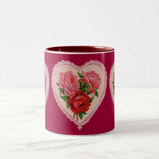 Tasse 2 Couleurs Roses dans une boue de coeur (Centre)