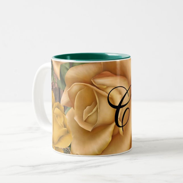 Tasse 2 Couleurs Roses Jaunes & Pays Bois Rustique Chic Chic (Devant gauche)