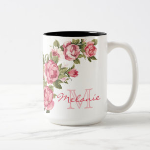 Tasse 2 Couleurs Roses roses vintages rose pâle Nom des pivoines, m