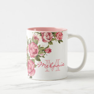 Tasse 2 Couleurs Roses roses vintages rose pâle Nom des pivoines, m