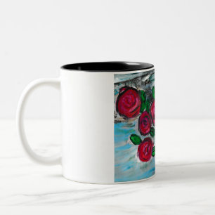 Tasse 2 Couleurs Roses Rouges Avec Oiseau Bleu
