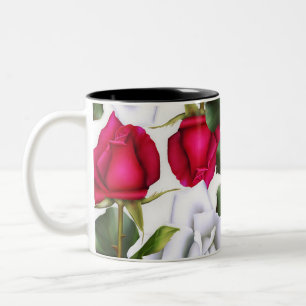 Tasse 2 Couleurs Roses Rouges & Blanches Shabby Chic Rustique Moder
