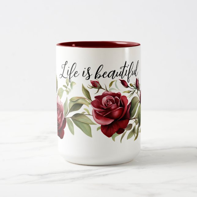 Tasse 2 Couleurs Roses rouges romantiques (Centre)
