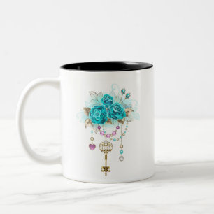 Tasse 2 Couleurs Roses turquoise avec touches