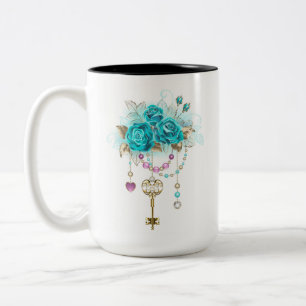 Tasse 2 Couleurs Roses turquoise avec touches