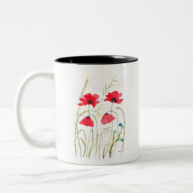 Tasse 2 Couleurs Rouge élégant Simple aquarelle pop fleurs (Gauche)