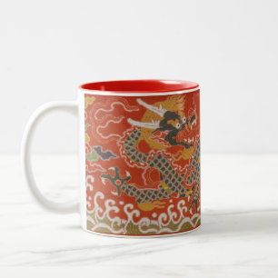 Tasse 2 Couleurs Rouge Impérial & Motif de Soie de Dragon Noir