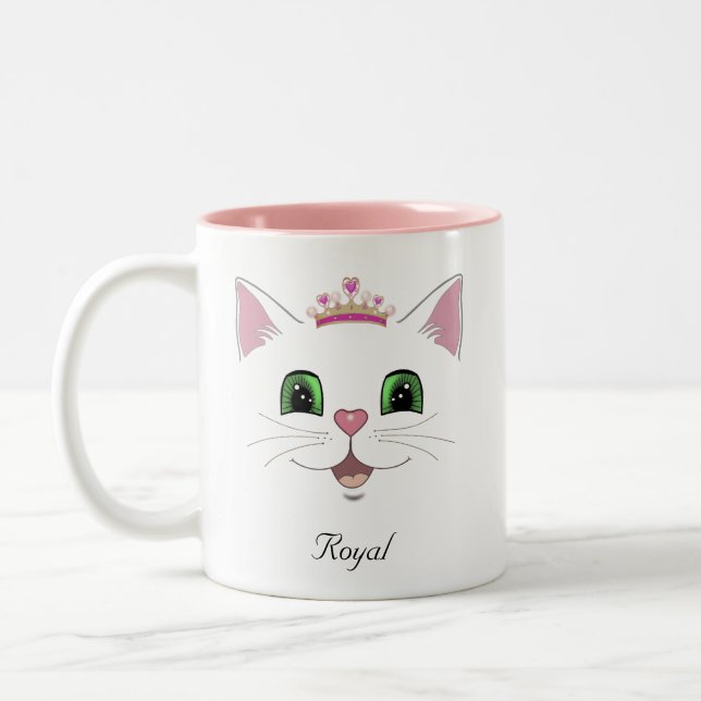 Tasse 2 Couleurs Royal mignon chat visage & calligraphie (Gauche)