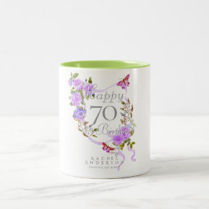 Tasse 2 Couleurs Ruban de rose violette 70e anniversaire