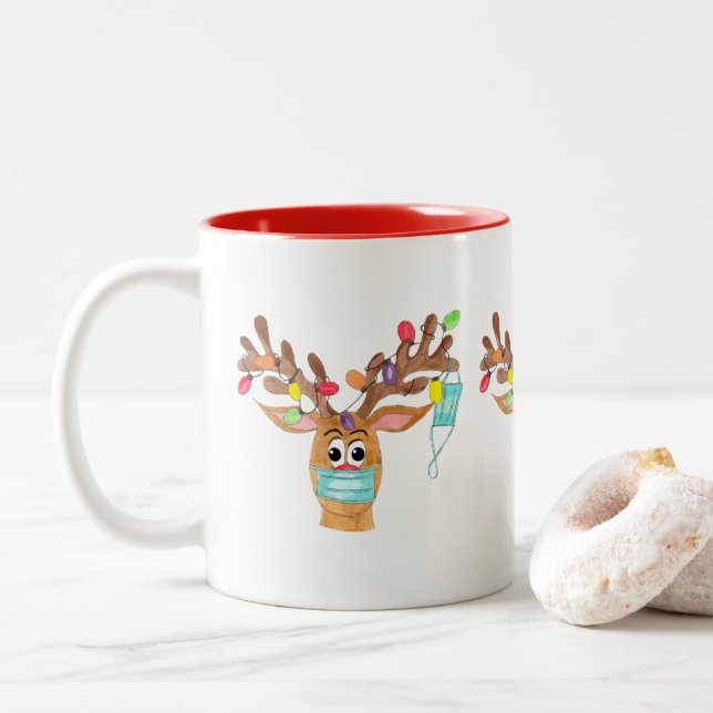 Tasse 2 Couleurs Rudolph le renne masqué du visage (Avec donut)