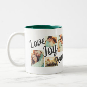 Tasse 2 Couleurs Rustic Green Love Joie Paix Script Holiday 4 Photo