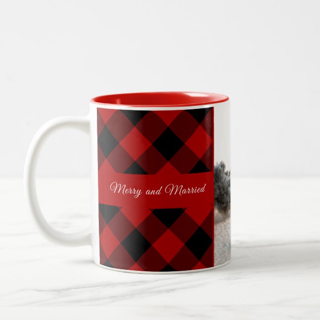 Tasse 2 Couleurs Rustique Flannel Plaid Photo de Noël (Gauche)