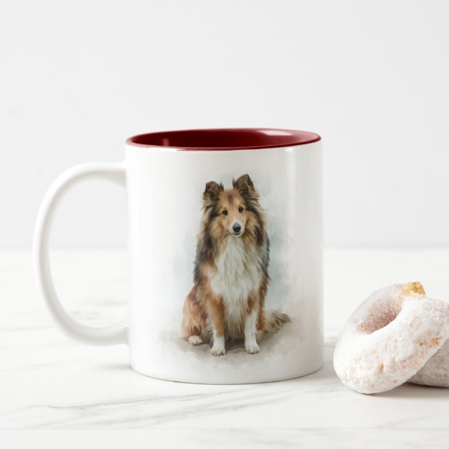 Tasse 2 Couleurs Sable Shetland Sheepdog Portrait (Avec donut)