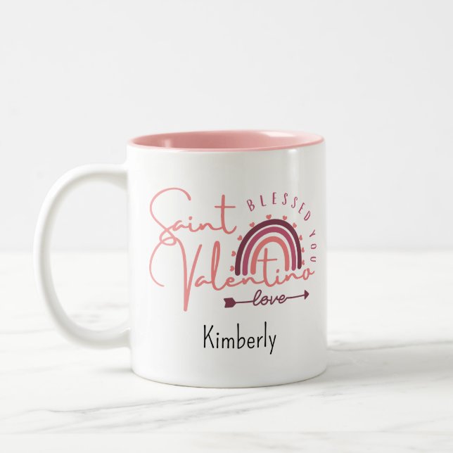 Tasse 2 Couleurs Saint Valentino béni vous aimez personnalisable (Gauche)