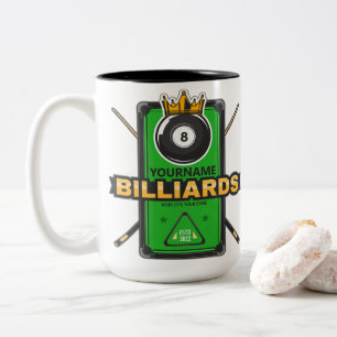 Tasse 2 Couleurs Salle de billard personnalisée NOM Boule 8 Couronn