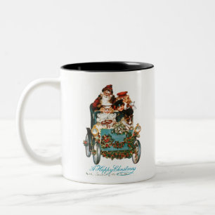 Tasse 2 Couleurs Santa Claus vintage avec voiture bleue de luxe