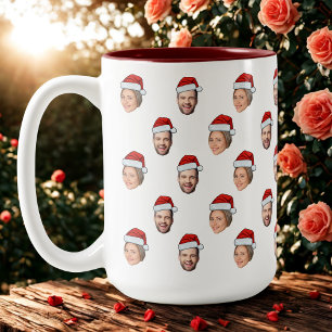 Tasse 2 Couleurs Santa Hat Personnalisé Visage 2 Photo Cadeau de No