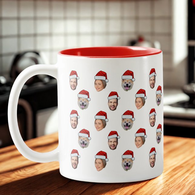 Tasse 2 Couleurs Santa Hat Personnalisé Visage 3 Photo Cadeau de No (Créateur téléchargé)