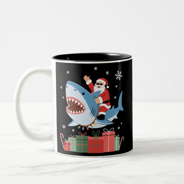 Tasse 2 Couleurs Santa Riding Shark Christmas Pajama Cute Ocean  (Gauche)