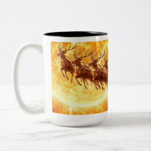 Tasse 2 Couleurs Santa vole par un soleil