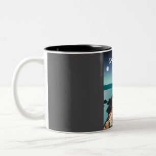 Tasse 2 Couleurs Santorin Grèce Ile Minimale Rétro Mer Egée T