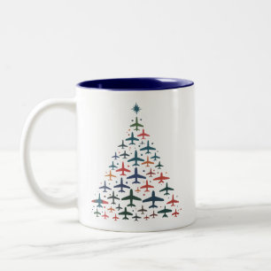 Tasse 2 Couleurs Sapin de Noël Avion Pilote Rétro Volant Vol 