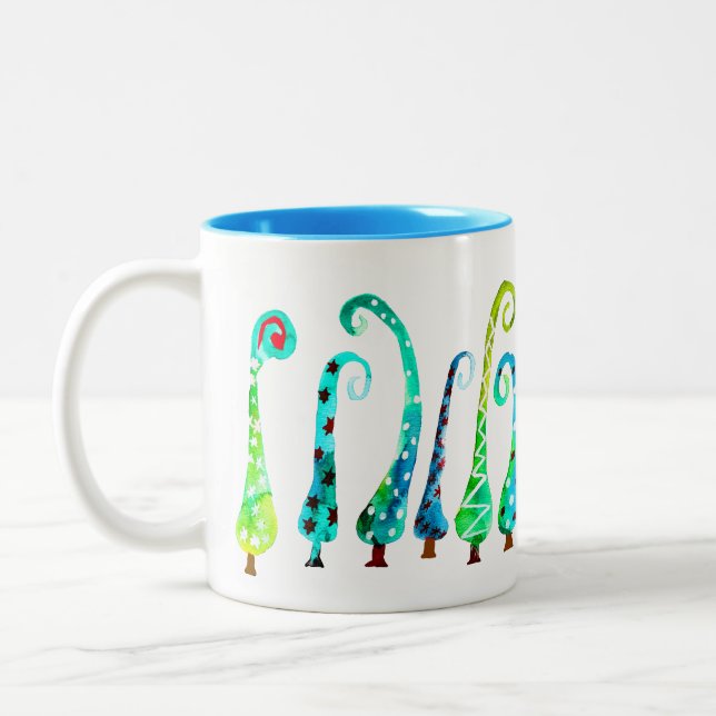 Tasse 2 Couleurs Sapins de Noël aquarelle fantaisistes (Gauche)