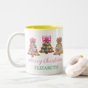 Tasse 2 Couleurs Sapins de Noël Rose et Vert Prépa