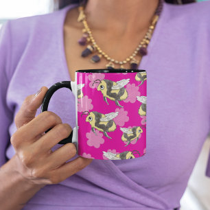 Tasse 2 Couleurs Sauvez les abeilles florales roses