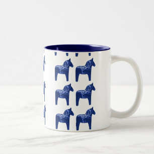 Tasse 2 Couleurs Scandinave bleu suédois de motif de cheval de Dal