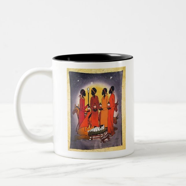 Tasse 2 Couleurs Scène africaine de nativité de Noël (Gauche)
