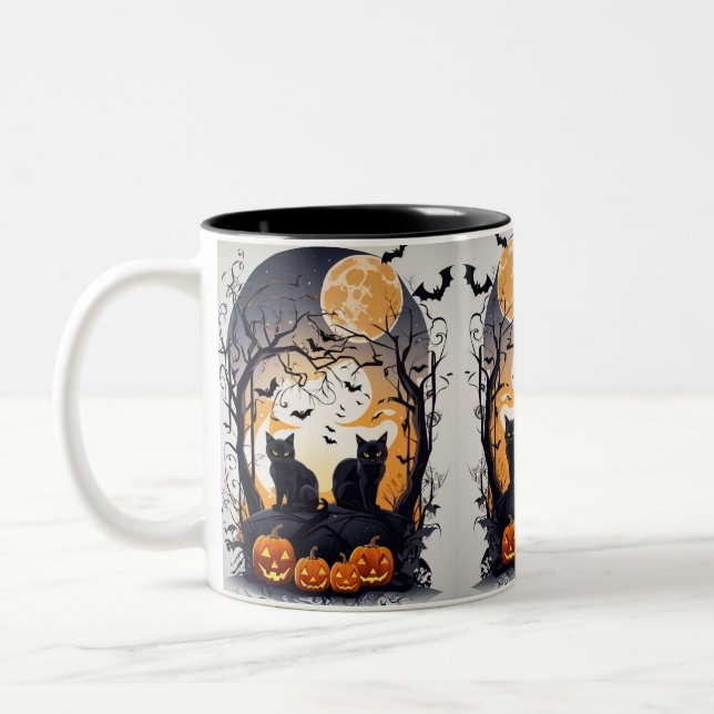 Tasse 2 Couleurs scène d'halloween avec chats noirs, araignées citr (Gauche)