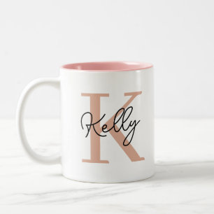Tasse 2 Couleurs Script de monogramme rose vierge moderne