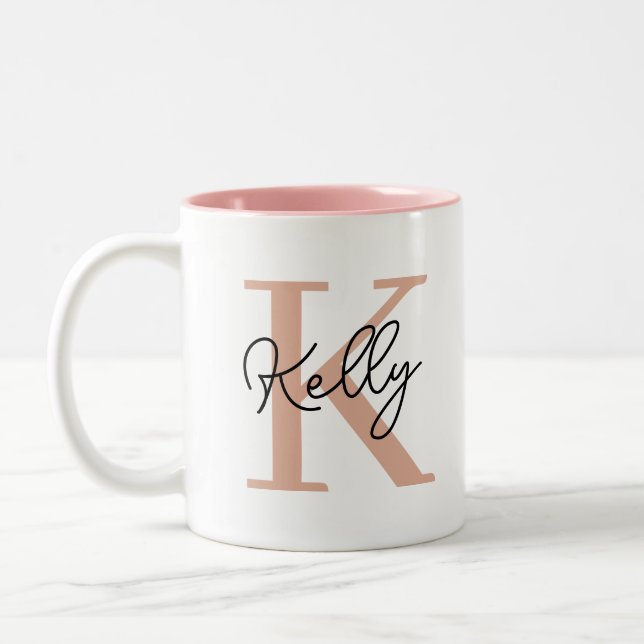 Tasse 2 Couleurs Script de monogramme rose vierge moderne (Gauche)