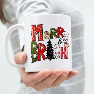 Tasse 2 Couleurs Script Moderne Joyeux Et Lumineux Noël Coloré