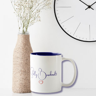 Tasse 2 Couleurs Script moderne minimaliste Nom personnalisé Coeur