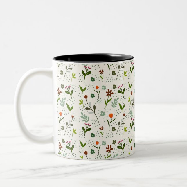 Tasse 2 Couleurs Seamless Green Leaf Pattern – Hand-Drawn Botanical (Gauche)